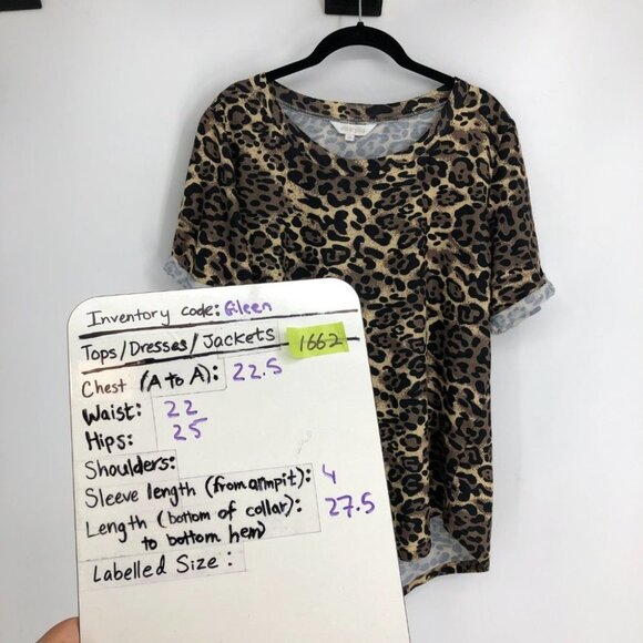 Amaryllis  Cheetah Print Short Cuffed Sleeve Round Neck Shirt size 1x - Picture 12 of 15